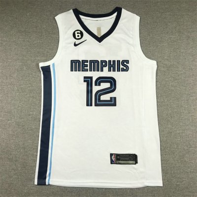 NBA 12 Morant Grizzlies Maillot blanc avec logo 6 brodé